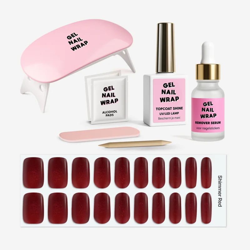 Gel Nail Wrap Starterset Shimmer Red