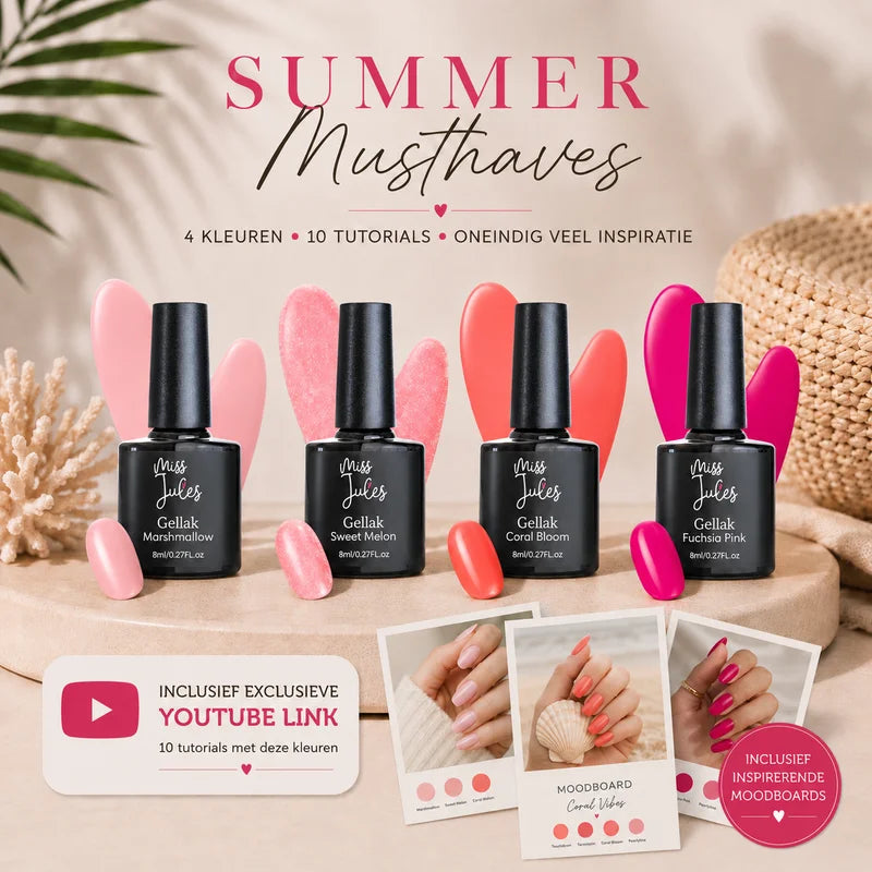 Miss Jules - Summer Musthaves gellak set met 4 zomerkleuren en nail art pen