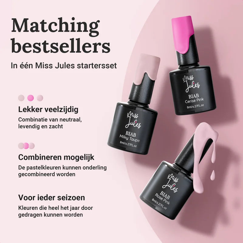 Miss Jules - BIAB Starter Pakket Milky Taupe, Rose Pink, Cerise Pink