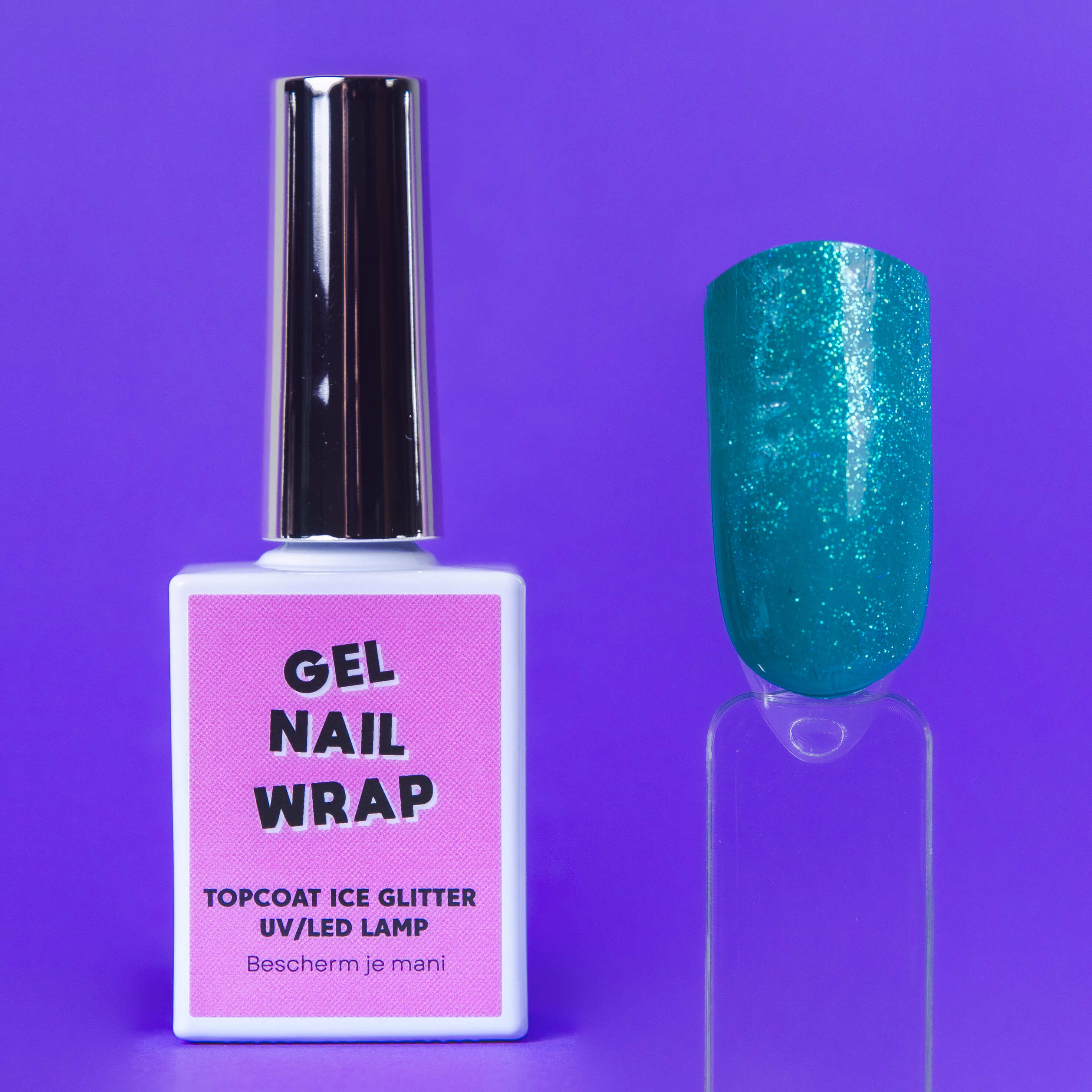 Resultaat Ice Glitter topcoat UV/LED &amp; XL flacon voor nagel wraps