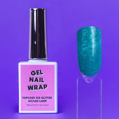Resultaat Ice Glitter topcoat UV/LED &amp; XL flacon voor nagel wraps