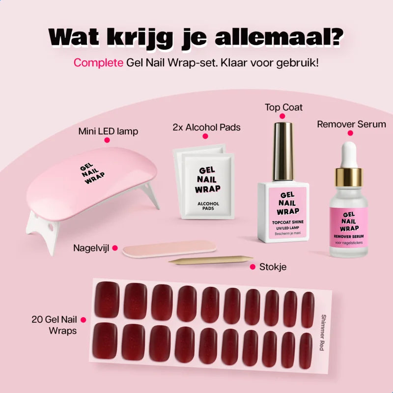 Gel Nail Wrap Starterset Shimmer Red