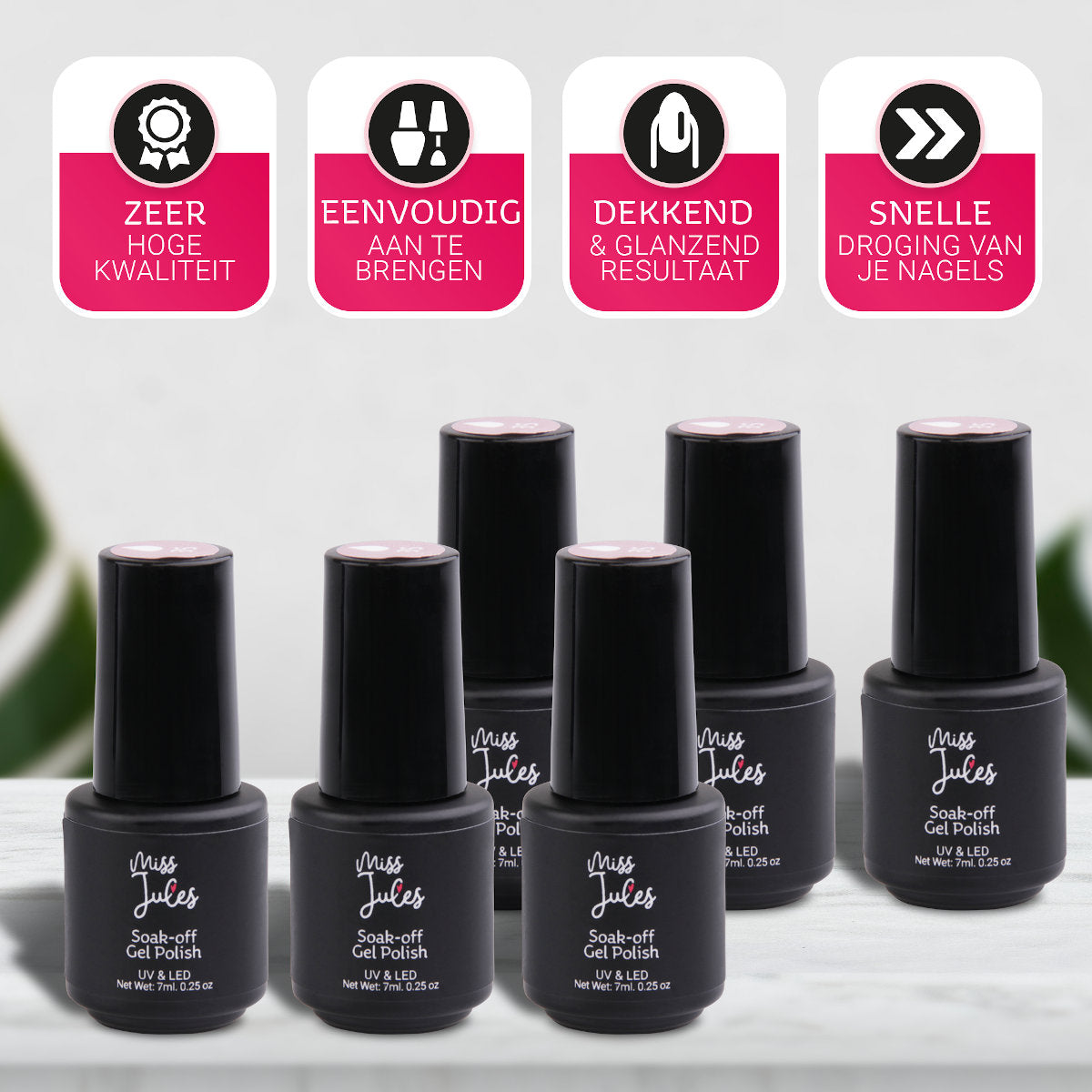 Miss Jules - Gellak Nagellak Set 6 Delig Rood, Wit, Creme, Glitter