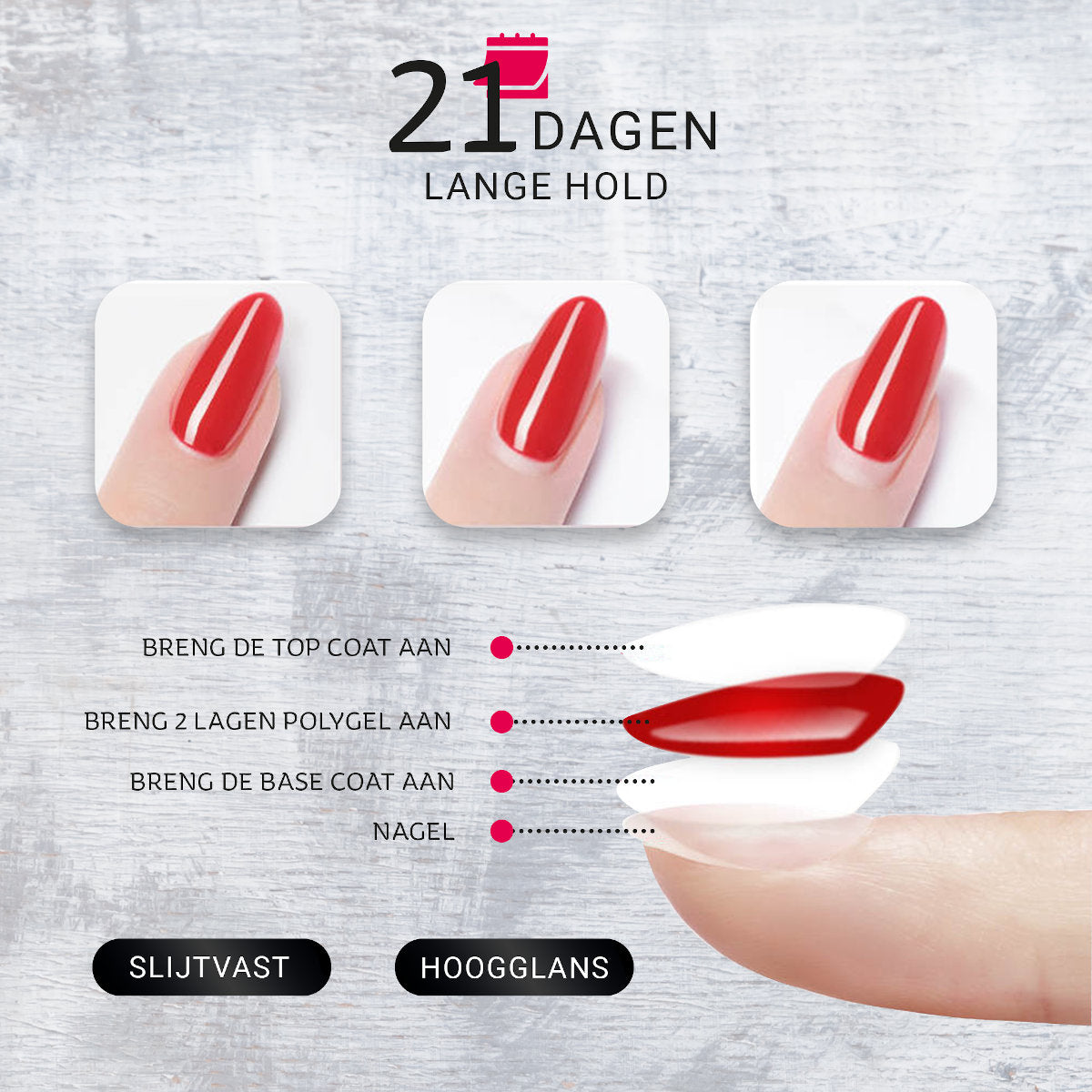 Miss Jules - Gellak Nagellak Set 6 Delig Rood, Wit, Glitter