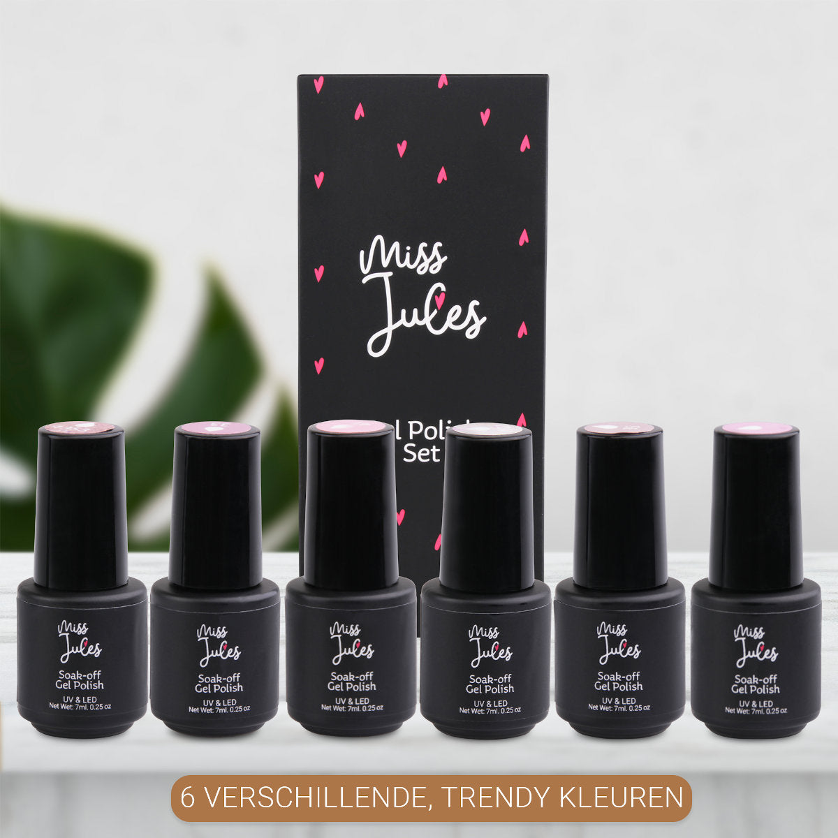 Miss Jules - Gellak Nagellak Set 6 Delig Rood, Wit, Glitter