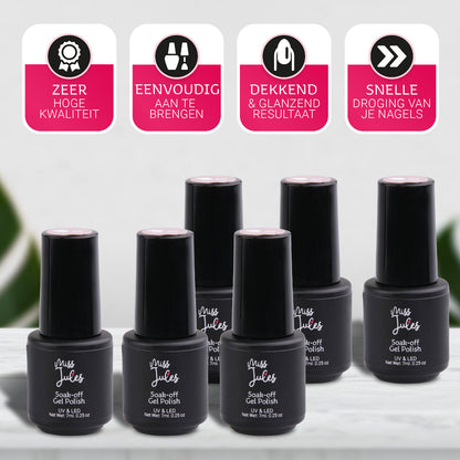 Miss Jules - Gellak Nagellak Set 6 Delig Rood, Wit, Glitter