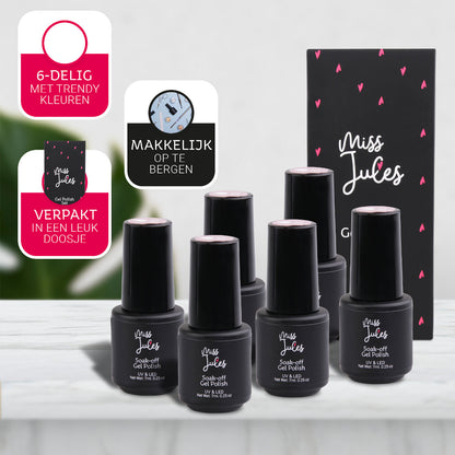 Miss Jules - Gellak Nagellak Set 6 Delig Paars, Lila, Glitter