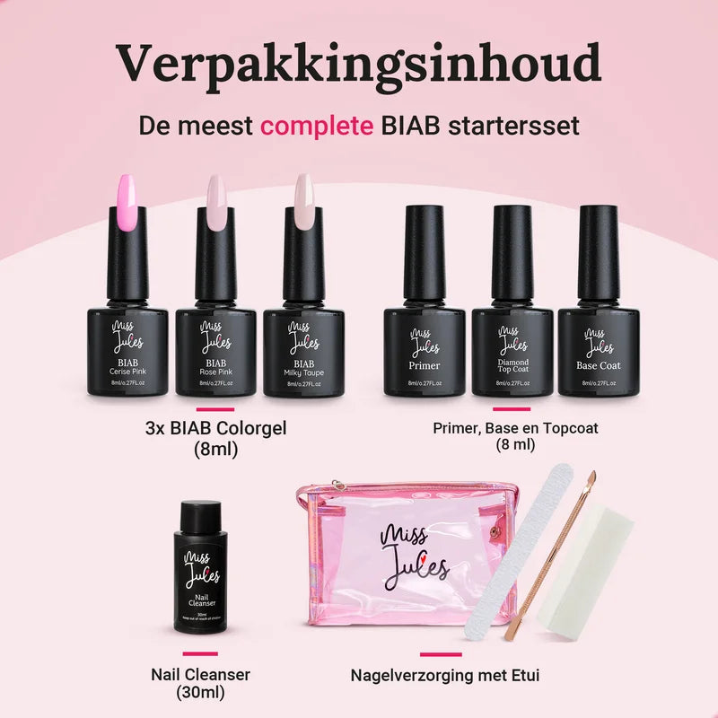 Miss Jules - BIAB Starter Pakket Milky Taupe, Rose Pink, Cerise Pink