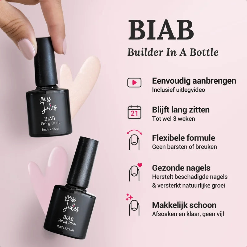 Miss Jules - BIAB Starter Pakket Rose Pink, Fairy Dust, Professionele LED/UV Lamp
