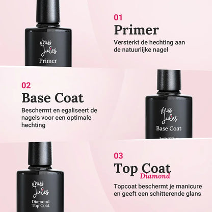 Miss Jules - BIAB Starter Pakket Milky Taupe, Rose Pink, top, base en primer