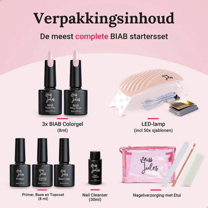 Miss Jules - BIAB Starter Pakket Milky Taupe, Rose Pink, Verpakkingsinhoud