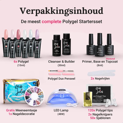 Miss Jules - Polygel Complete Starter Kit 6 kleuren met grote UV lamp